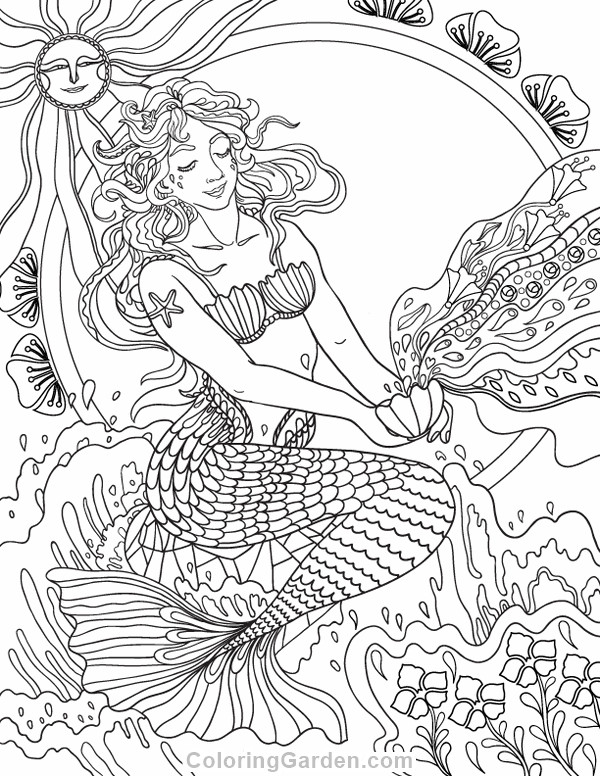 Adult Mermaid Coloring Pages
 Art Nouveau Mermaid Adult Coloring Page