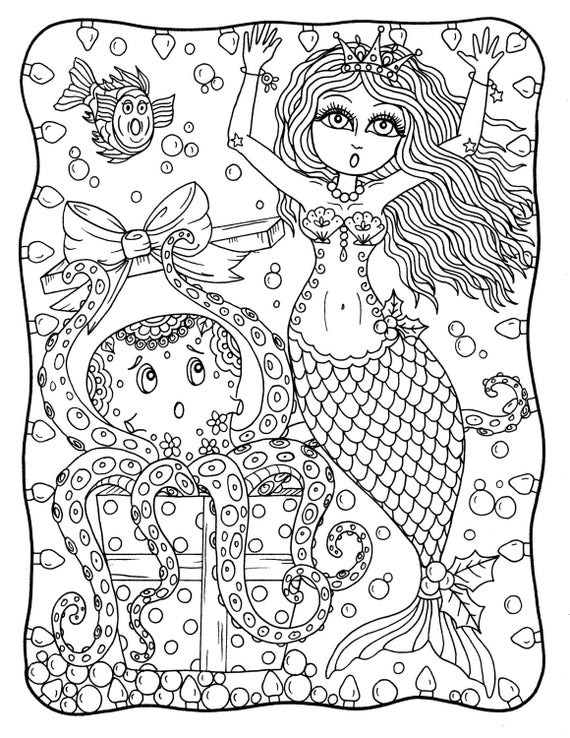 Adult Mermaid Coloring Pages
 Christmas Instant Download Mermaid Adult Coloring Page