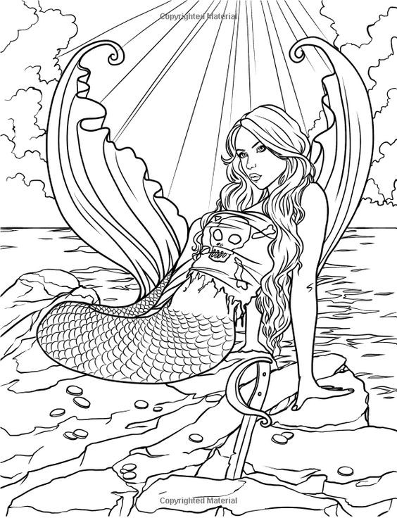 Adult Mermaid Coloring Pages
 Coloring Black and Fantasy on Pinterest