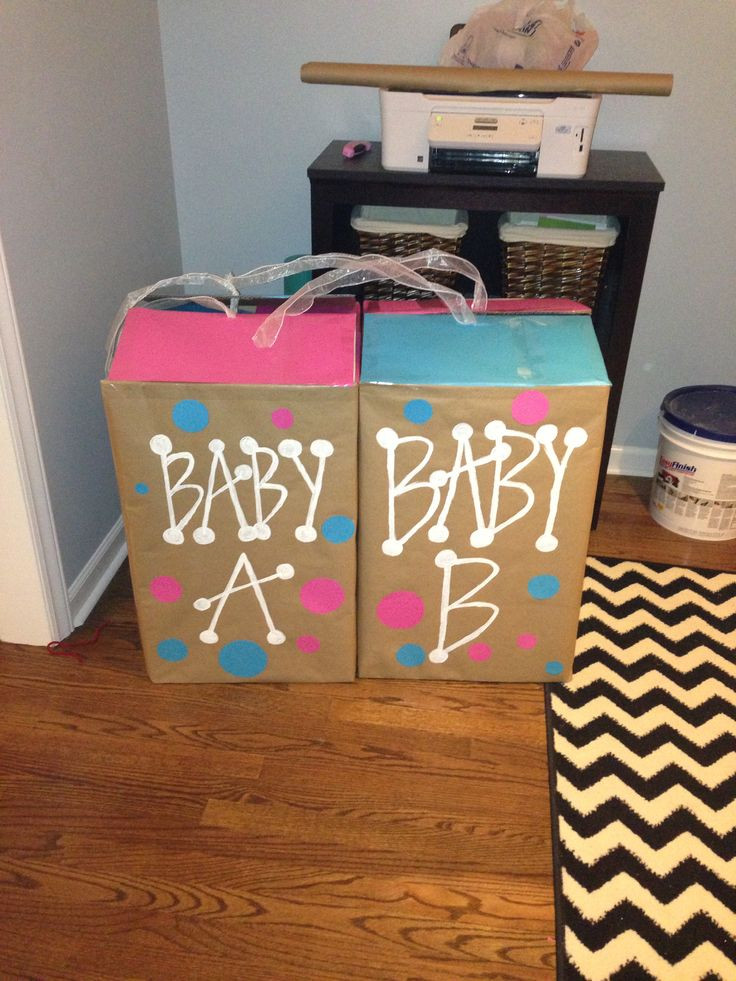 Baby Gender Reveal Party Ideas For Twins
 Baby a and baby b gender reveal boxes For twins