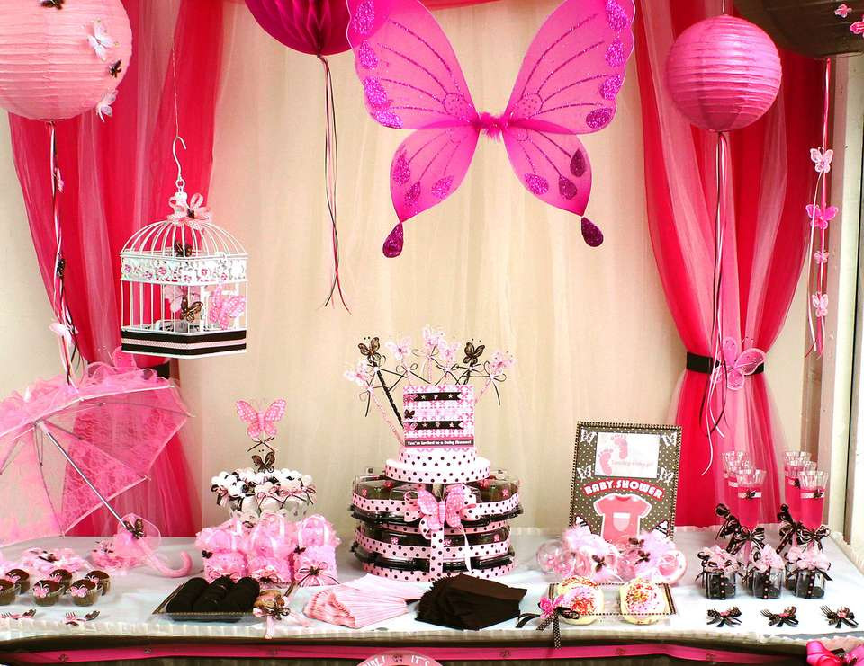Baby Welcoming Party Ideas
 Pink And Brown Butterfly Baby Shower "Wel e Baby Girl