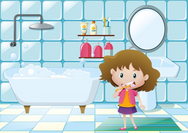 Bathroom Clipart For Kids
 Little girl brushing teeth in bathroom Vector