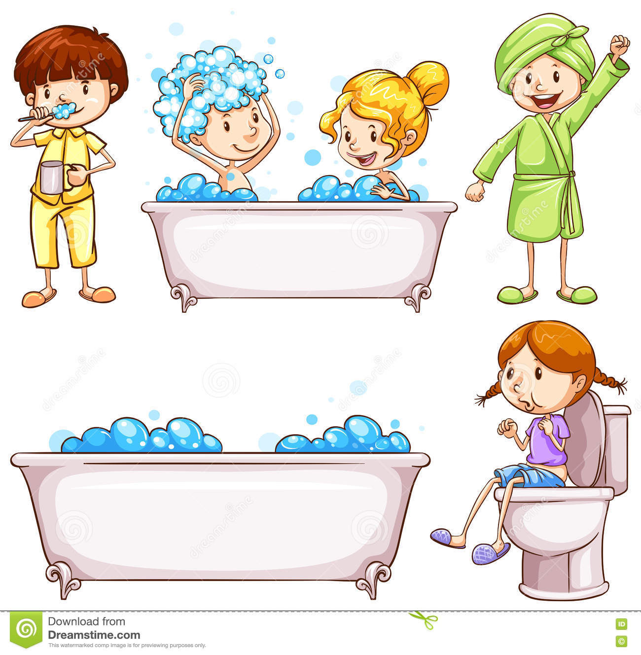 Bathroom Clipart For Kids
 Children Brushing Teeth And Taking Bath Stock Vector