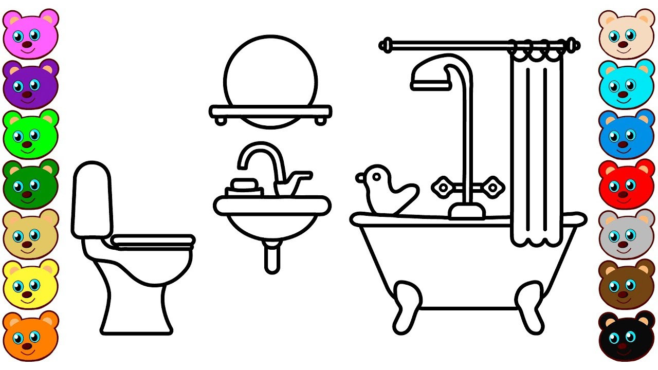 Bathroom Clipart For Kids
 Coloring for Kids with Colored Bathroom Colouring Book
