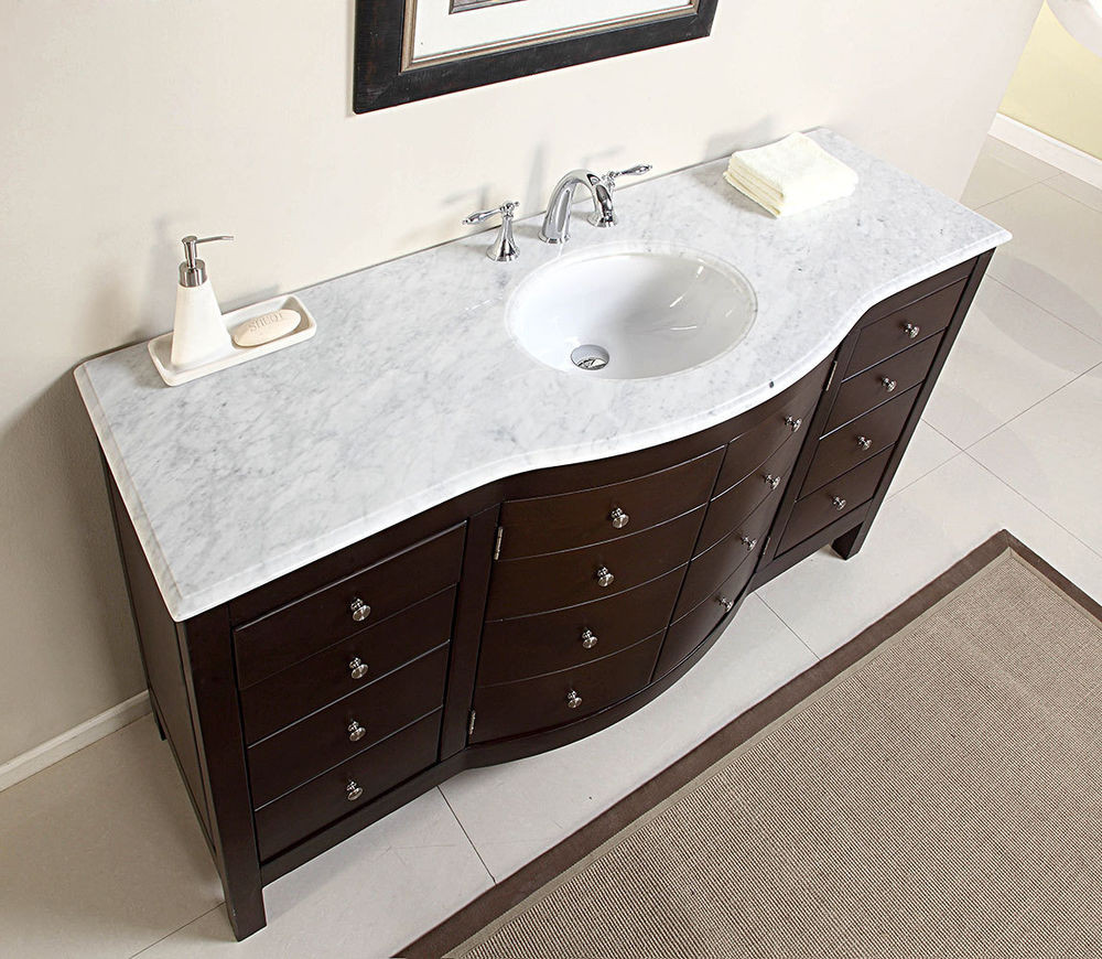 Bathroom Sink And Vanity
 60" Single Sink Bathroom Vanity Marble Top Lavatory