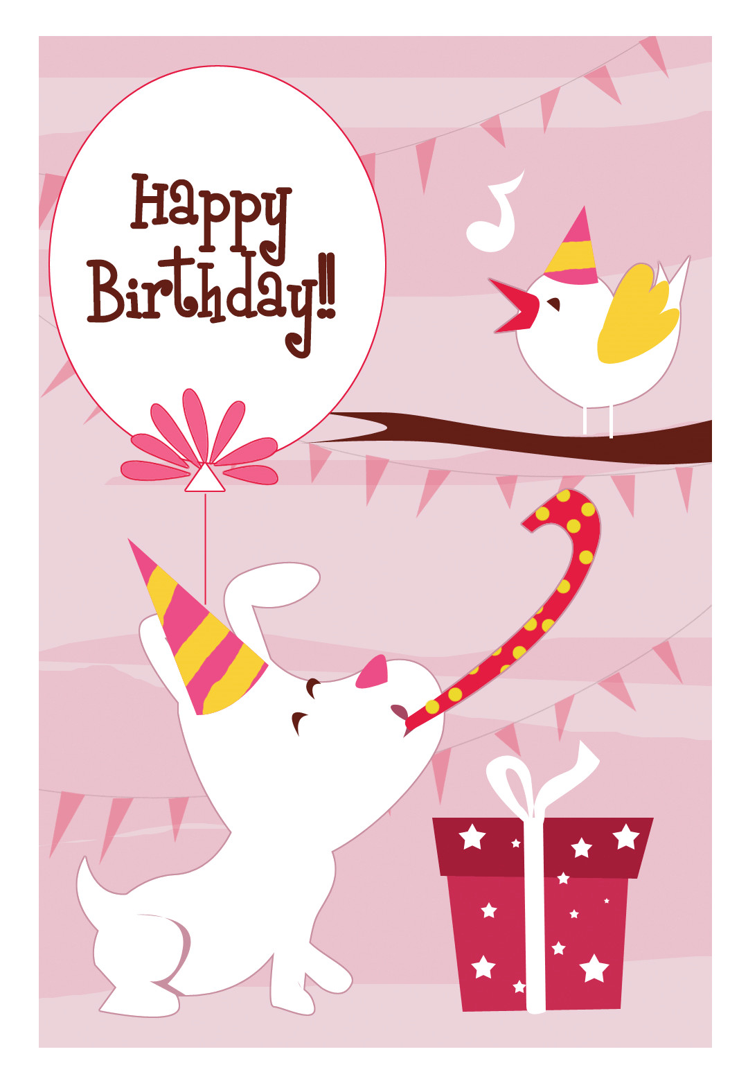 Birthday Cards To Print
 Happy Dog And A Bird Birthday Card