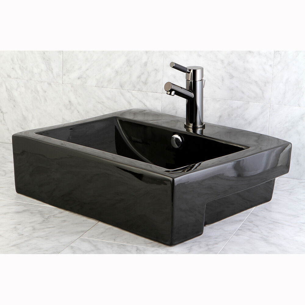Black Bathroom Sink
 Concord Black Vitreous China Recess Table Wall Mount