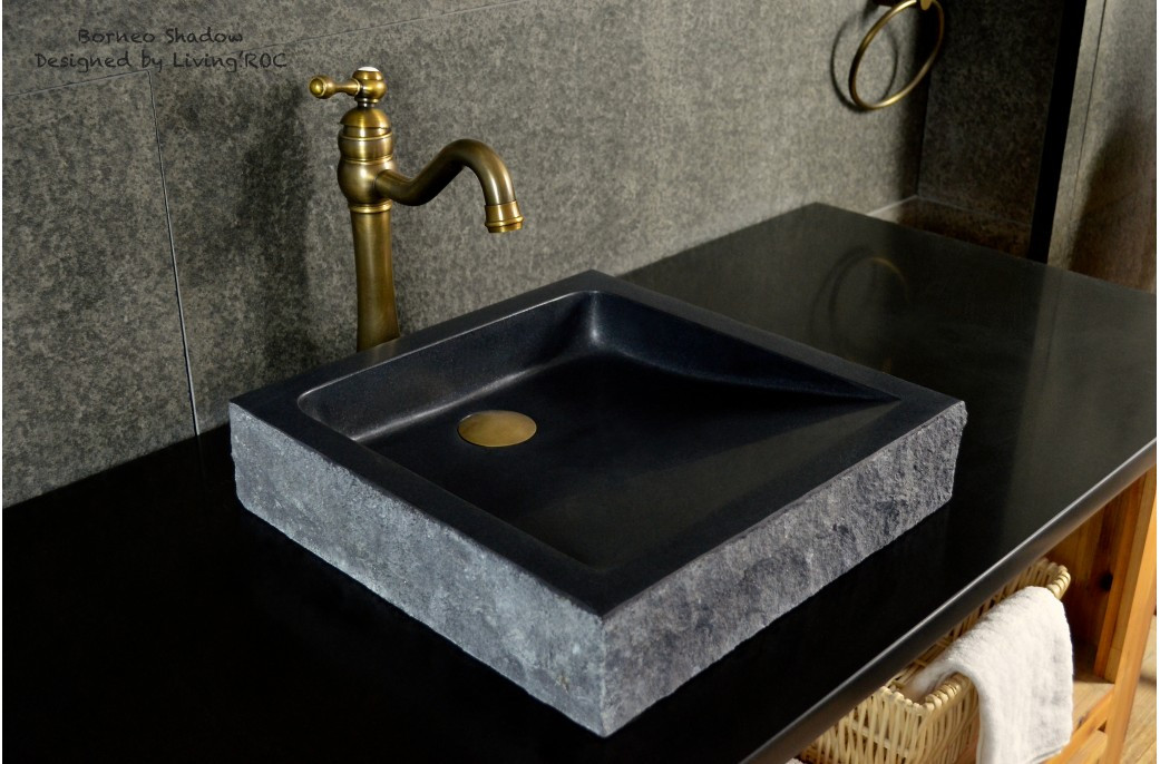 Black Bathroom Sink
 16" Black Bathroom sink Granite Stone Basin BORNEO SHADOW