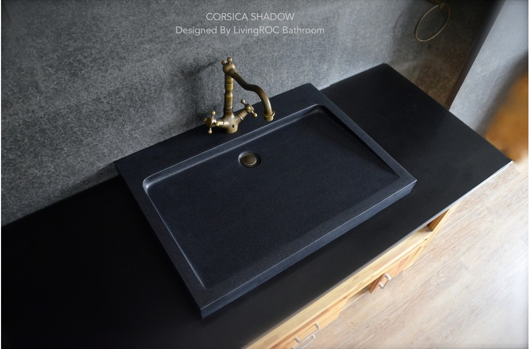 Black Bathroom Sink
 27" Black Granite Stone Single Trough Bathroom Sink