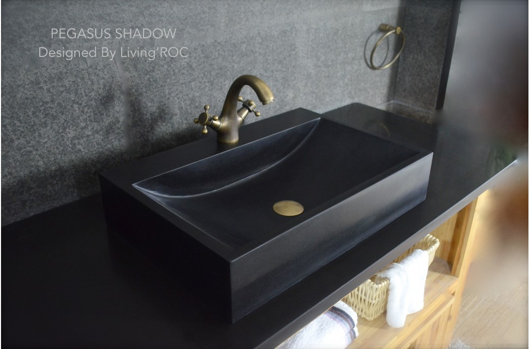 Black Bathroom Sink
 24" Black Granite Bathroom Sink Faucet Hole PEGASUS SHADOW