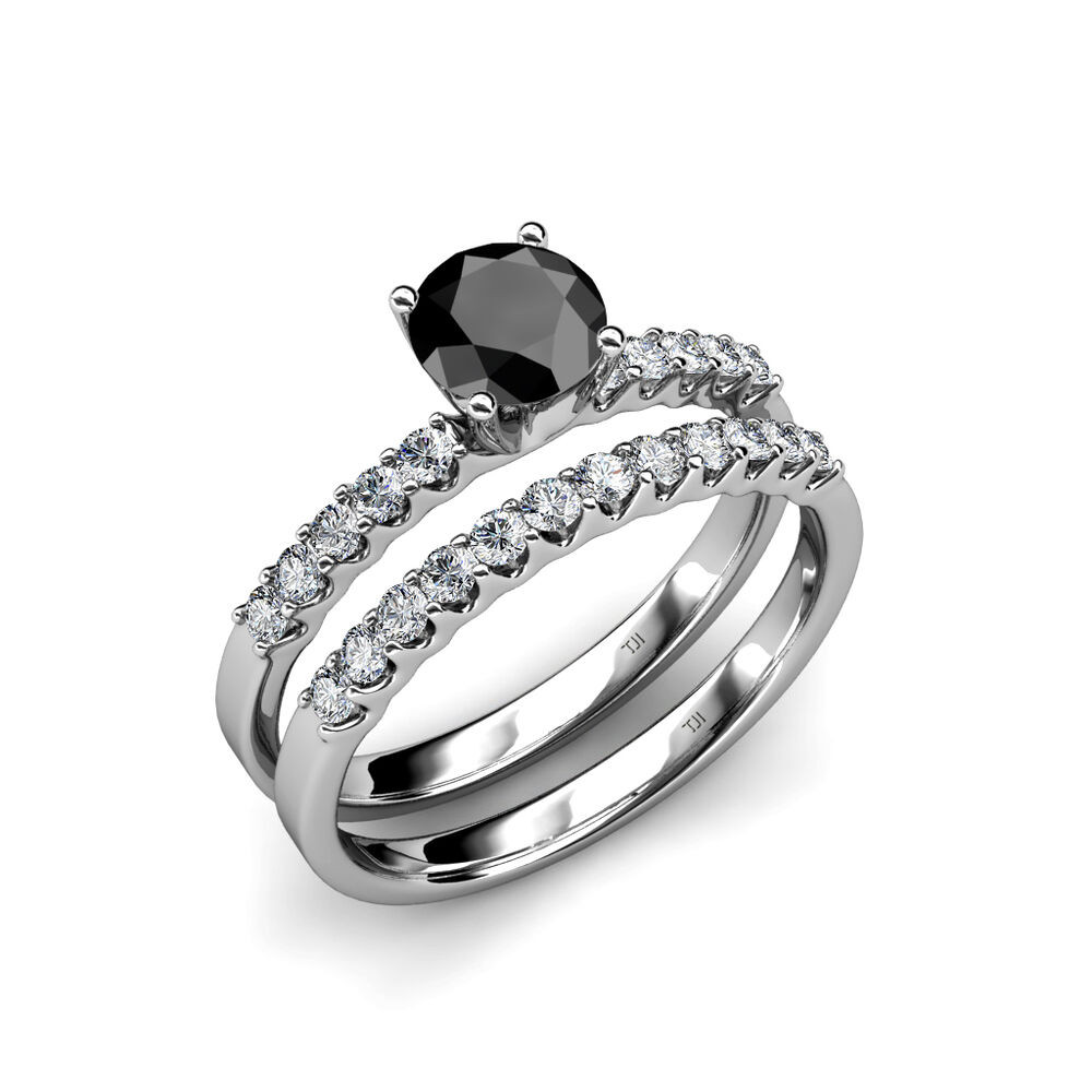 Black Diamond Engagement Ring Sets
 Black and White Diamond Halo Bridal Set Ring & Wedding