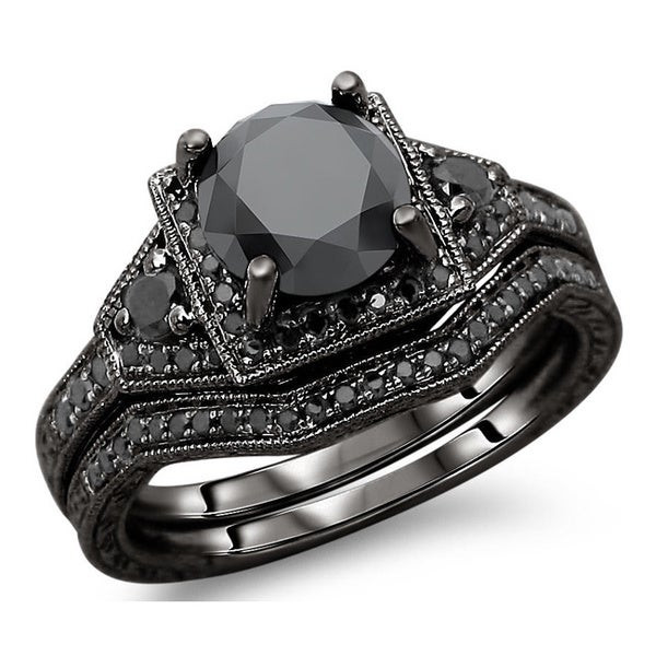 Black Diamond Engagement Ring Sets
 Shop 14k Black Gold 3ct TDW Black Round Diamond Engagement