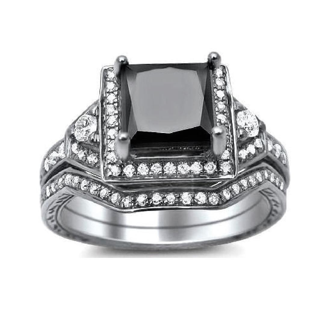 Black Diamond Engagement Ring Sets
 1 90ct Princess Cut Black Diamond Engagement Ring Bridal