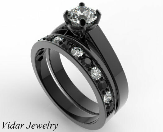 Black Diamond Engagement Ring Sets
 Unique Alternating Black And White Diamond Wedding Ring