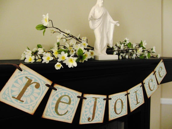 Christian Easter Party Ideas
 christian easter decoration REJOICE banner sign garland swag
