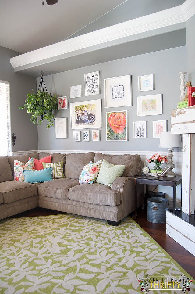 Coral Living Room Decor
 Coral and Green Great Room Reveal