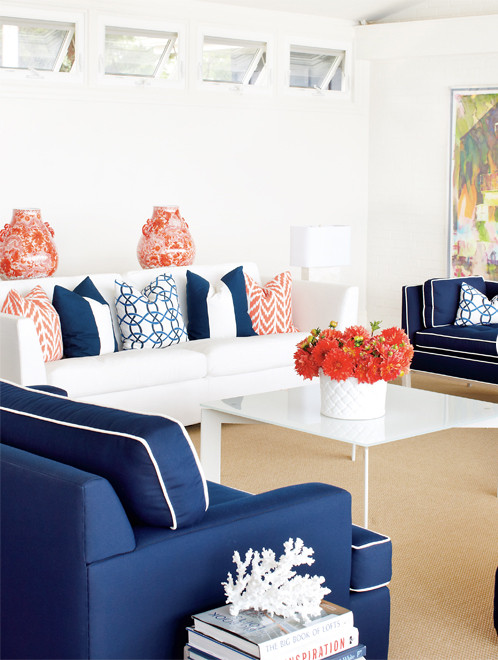 Coral Living Room Decor
 Coral Meets Navy Home Decor Love of Family & Home