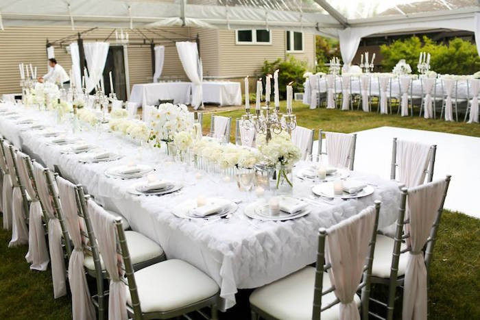 Dinner Party Theme Ideas For Adults
 Kara s Party Ideas Elegant White Outdoor Dinner Party