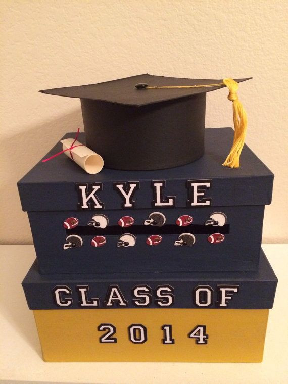 DIY Graduation Card Boxes
 Two Tiered Square Custom Blue and Yellow Graduation Card