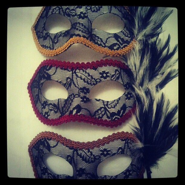 DIY Lace Mask
 lace hot glued onto mask frame Lined with thick ribbon in