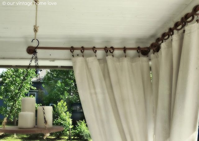 DIY Outdoor Curtain Rods
 Our Vintage Home Love tutorial for faux copper industrial