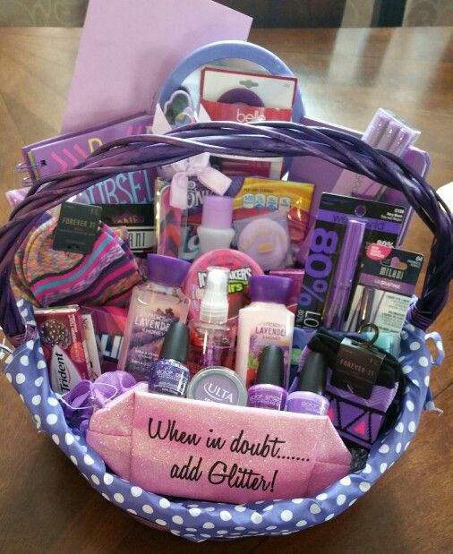 DIY Sweet 16 Gifts
 Sweet 16 all purple basket Gift ideas