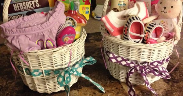Easter Basket Ideas For 2 Yr Old Girl
 Easter baskets for a 2 year old girl on the left and a 9