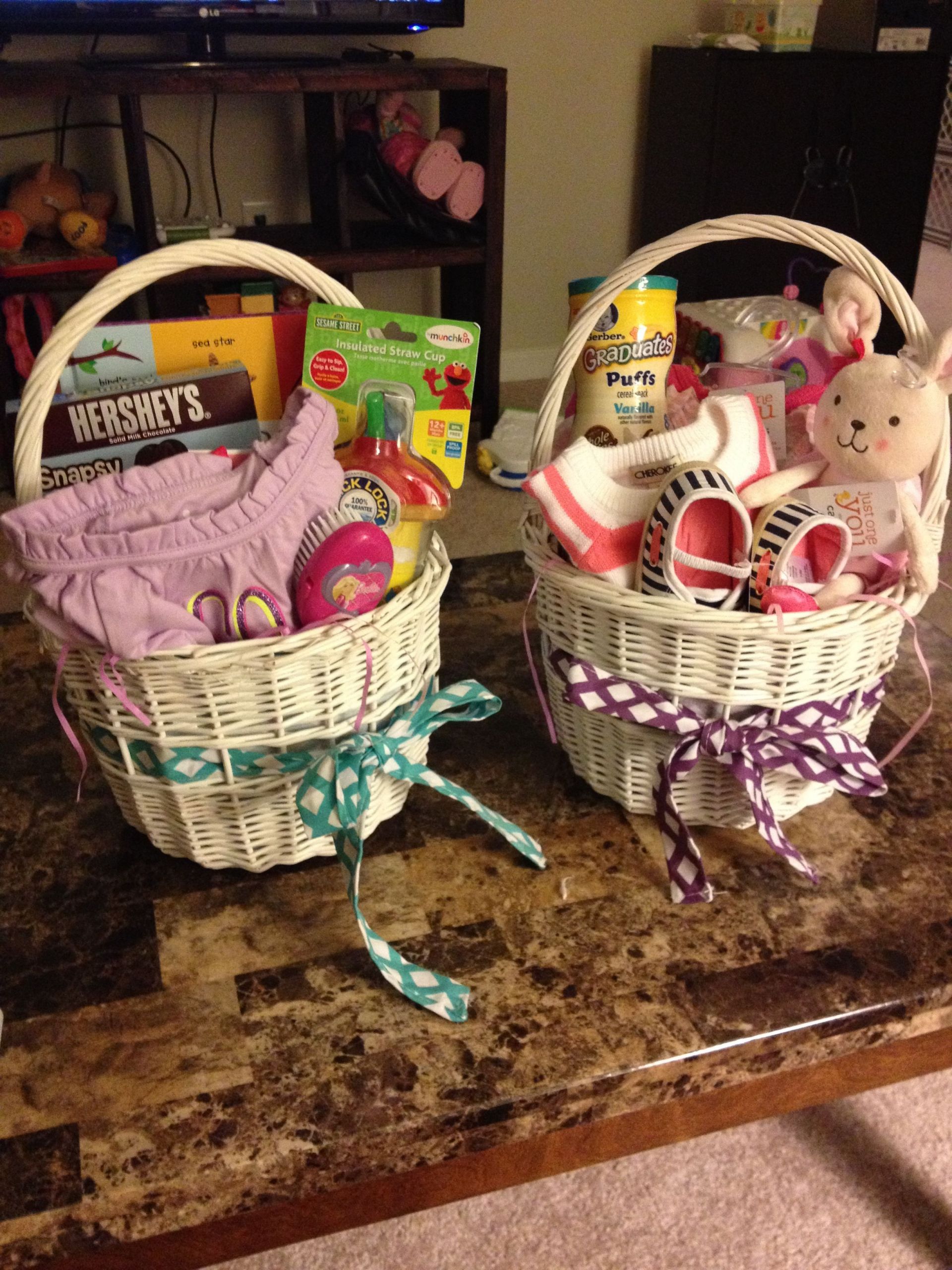 Easter Basket Ideas For Girlfriend
 Easter baskets for a 2 year old girl on the left and a 9