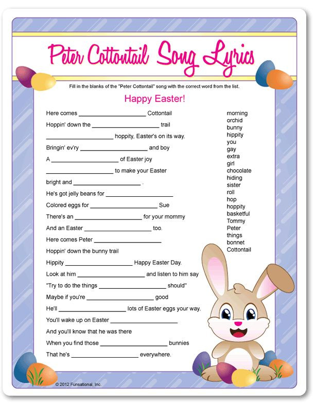 Easter Game Ideas For Adults
 Printable Peter Cottontail Song Lyrics
