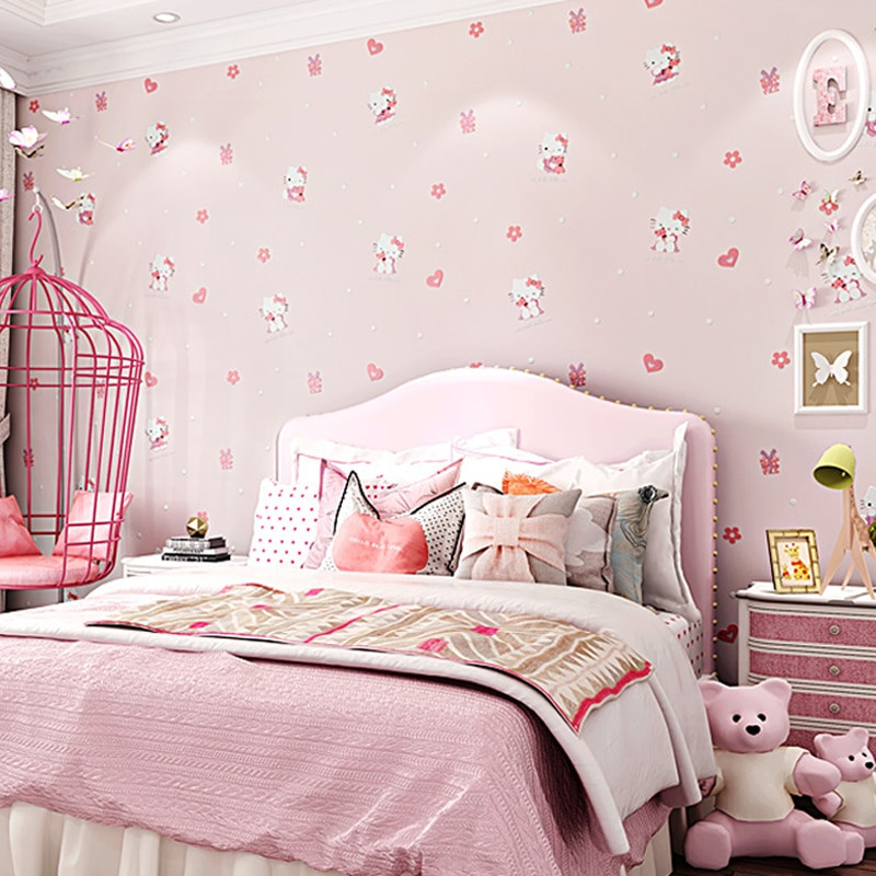 Girl Bedroom Wallpaper
 Cute Hello Kitty Kids Room Wallpaper 3d Lovely Cartoon Cat