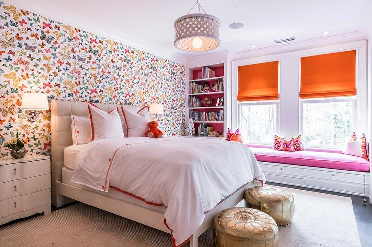 Girl Bedroom Wallpaper
 Pink and Orange Girl bedroom with Lulu DK Butterfly Multi