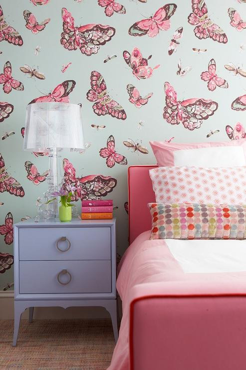 Girl Bedroom Wallpaper
 Elizabeth Jardine Butterfly Art Over White Mirrored