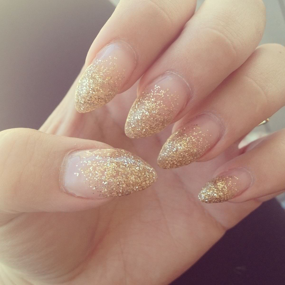 Glitter Tipped Nails
 Gold tipped ombré stilleto nails I usually hate stiletto