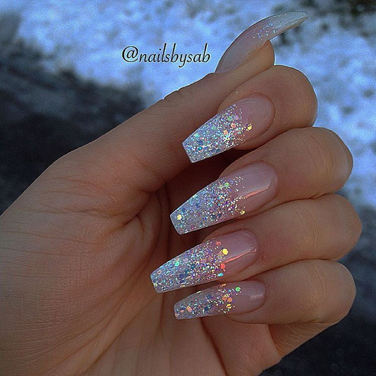 Glitter Tipped Nails
 Holo glitter tip long coffin nails by nailsbysab