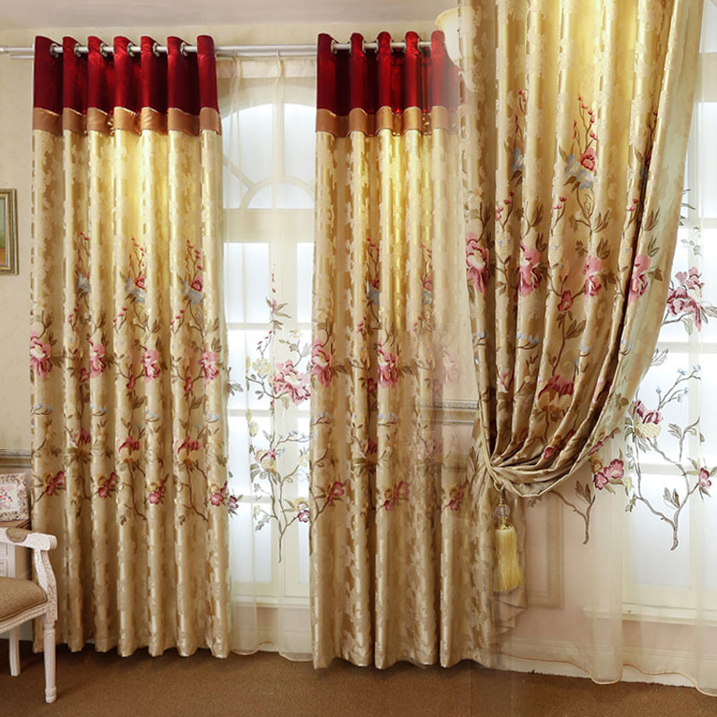 Gold Curtains Living Room
 Gold Floral European Style Blackout Curtain For Living Room