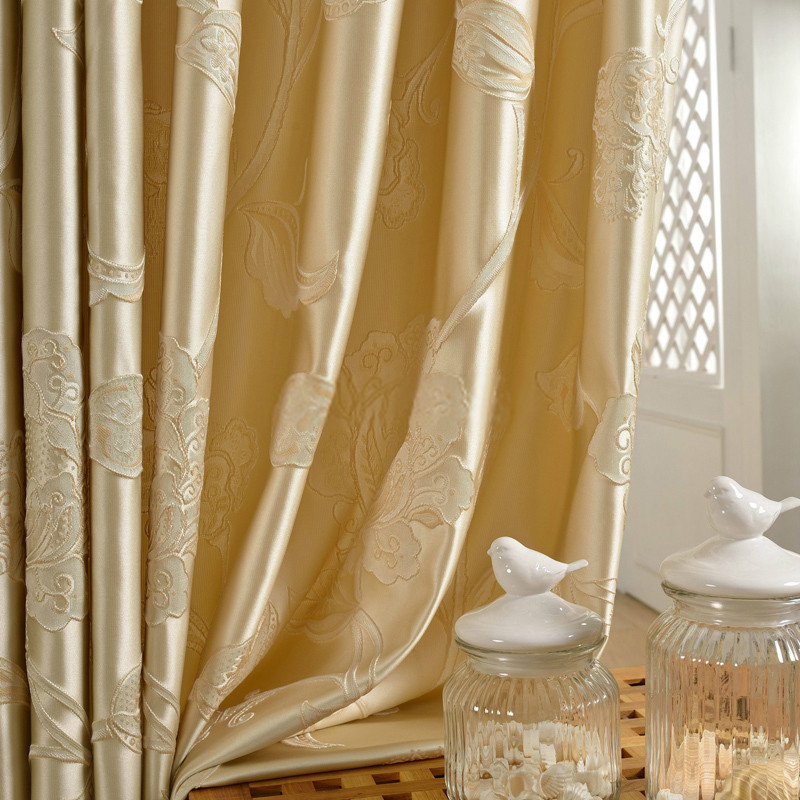 Gold Curtains Living Room
 Luxury Floral Gold jacquard curtains in Living Room