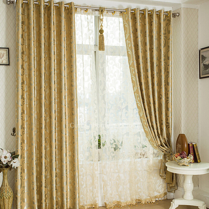 Gold Curtains Living Room
 Gold Polyester Thick Fabric Blackout Curtain with Jacquard