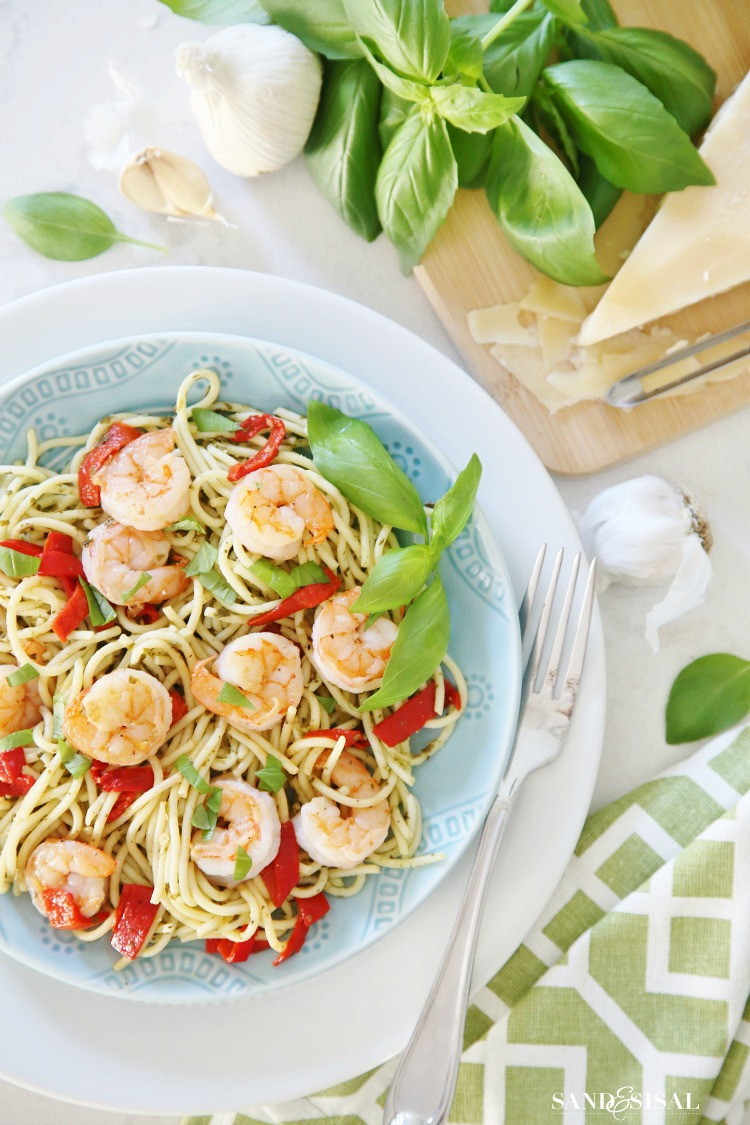 Grilled Shrimp Pasta
 Pesto Pasta with Grilled Shrimp and Roasted Red Peppers