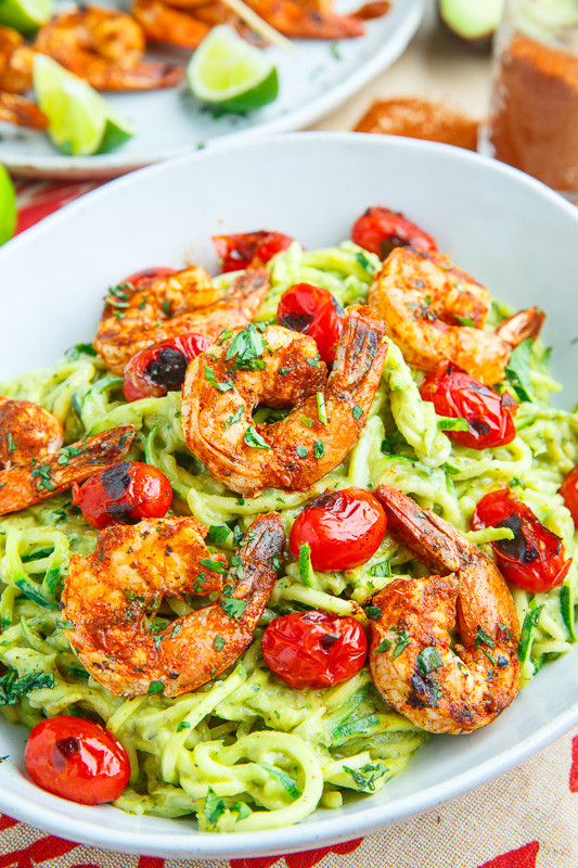 Grilled Shrimp Pasta
 Creamy Avocado Zucchini Noodle Pasta with Taco Lime