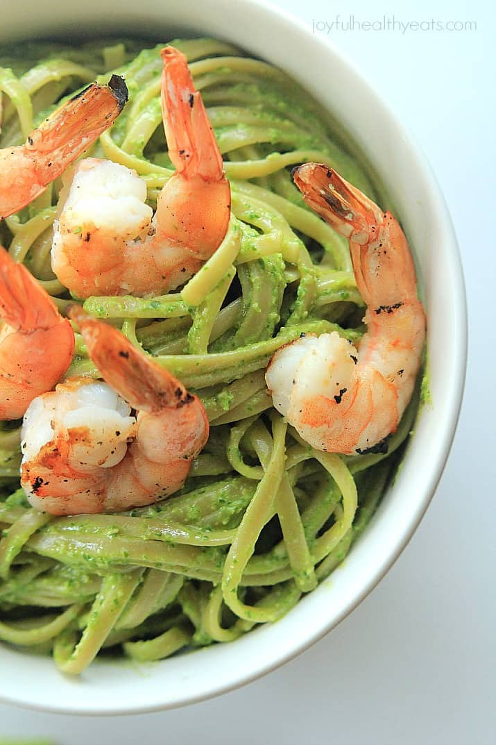 Grilled Shrimp Pasta
 Goat Cheese Spinach Pesto Pasta with Grilled Shrimp
