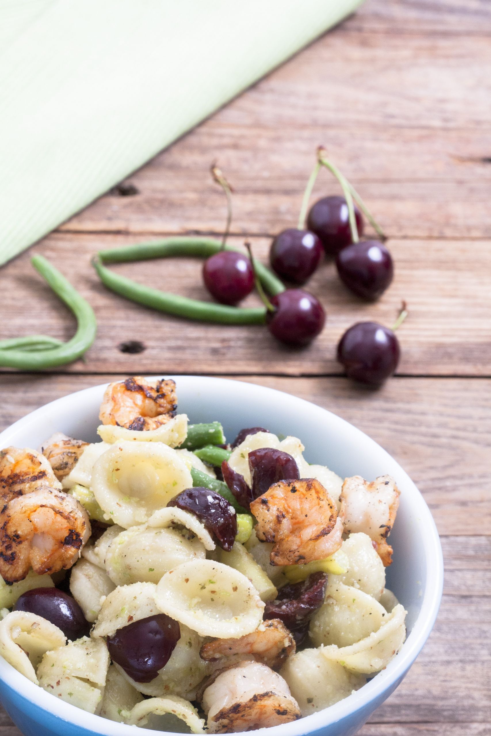 Grilled Shrimp Pasta
 Grilled Shrimp Pasta Salad with Cherries and Garlic Scape