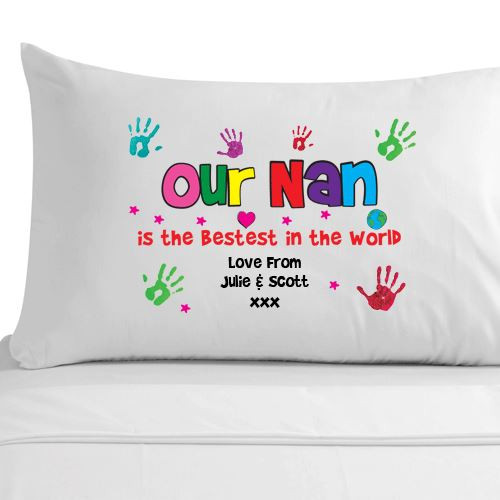 Ideas For Mother's Day Gifts
 Personalised Gran Handprint Pillowcase Grandma Nana