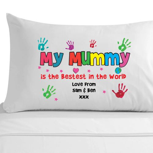 Ideas For Mother's Day Gifts
 Personalised Best Mummy Handprint Pillowcase Mum Mam