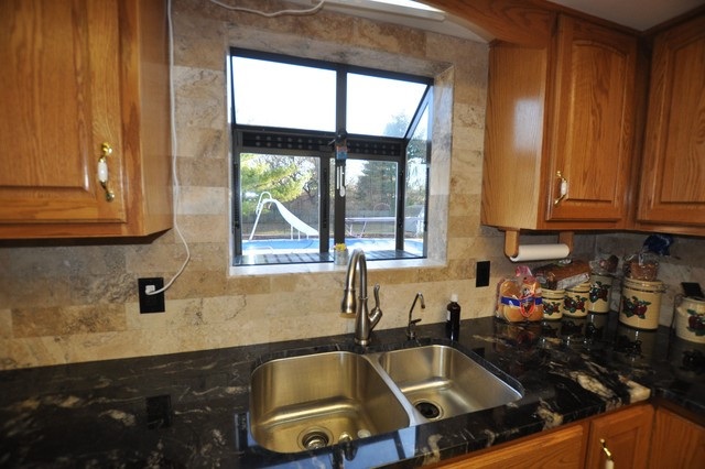 Kitchen Backsplash Around Windows
 Granite Countertops and Tile Backsplash Ideas Eclectic