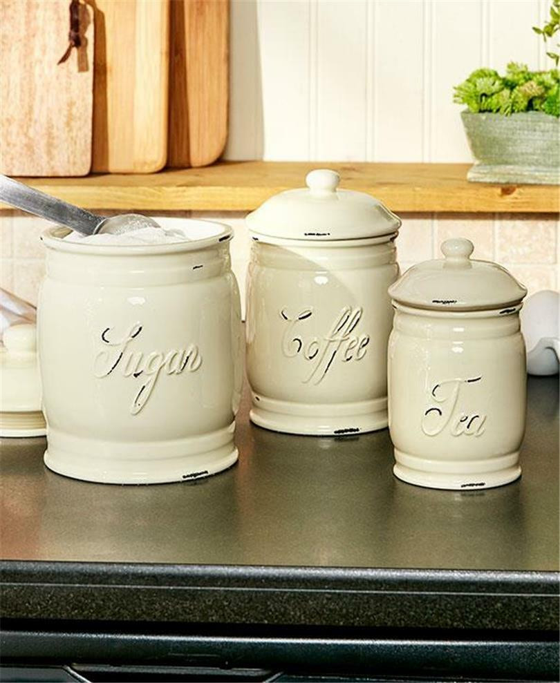 Kitchen Counter Canisters
 SET OF 3 EMBOSSED CLASSIC CERAMIC KITCHEN COUNTERTOP