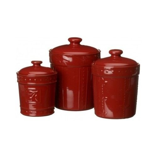 Kitchen Counter Canisters
 Red Canister Set 3 PC Kitchen Counter Storage Containers