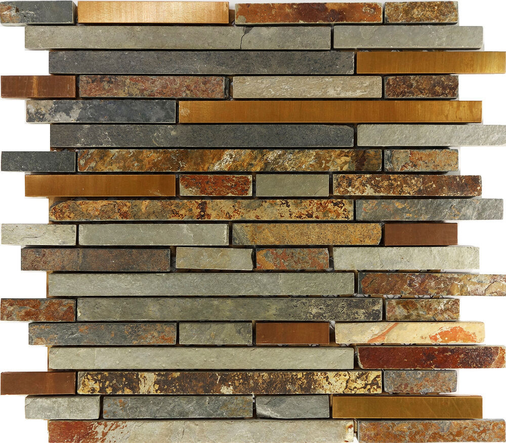 Kitchen Mosaic Tile
 10SF Rustic Copper Linear Natural Slate Blend Mosaic Tile