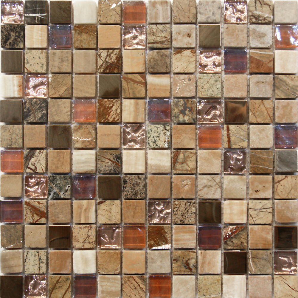 Kitchen Mosaic Tile
 Natural Stone Glass Mosaic Tile Sample Backsplash 8mm