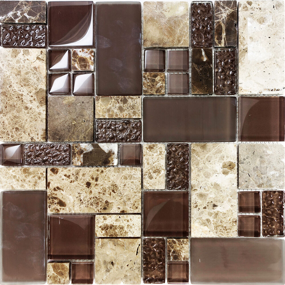 Kitchen Mosaic Tile
 Sample Brown Pattern Imperial Marble Stone Glass Mosaic
