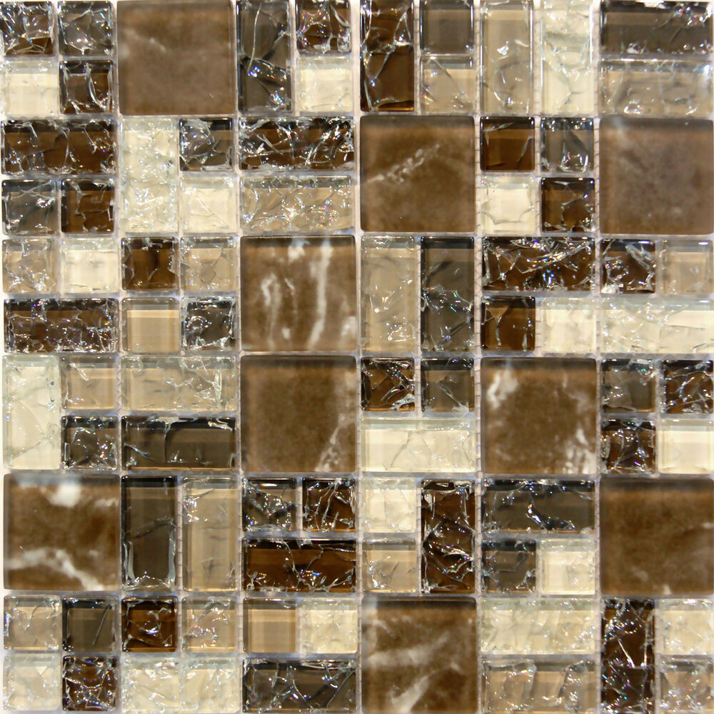 Kitchen Mosaic Tile
 Natural Brown Crackle Pattern Glass Mosaic Tile Sample